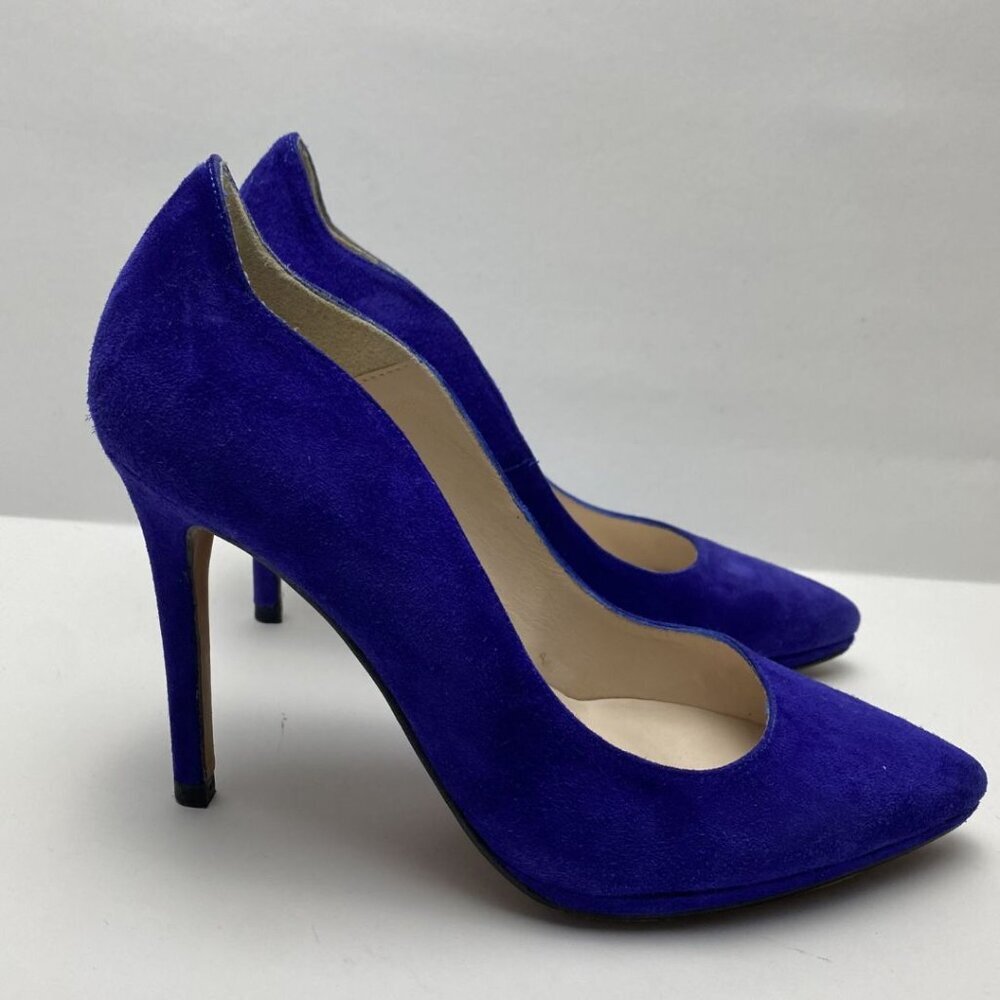 MINELLI Paris Royal Blue Suede Pointed Toe Pumps Size 38 - Picture 7 of 12
